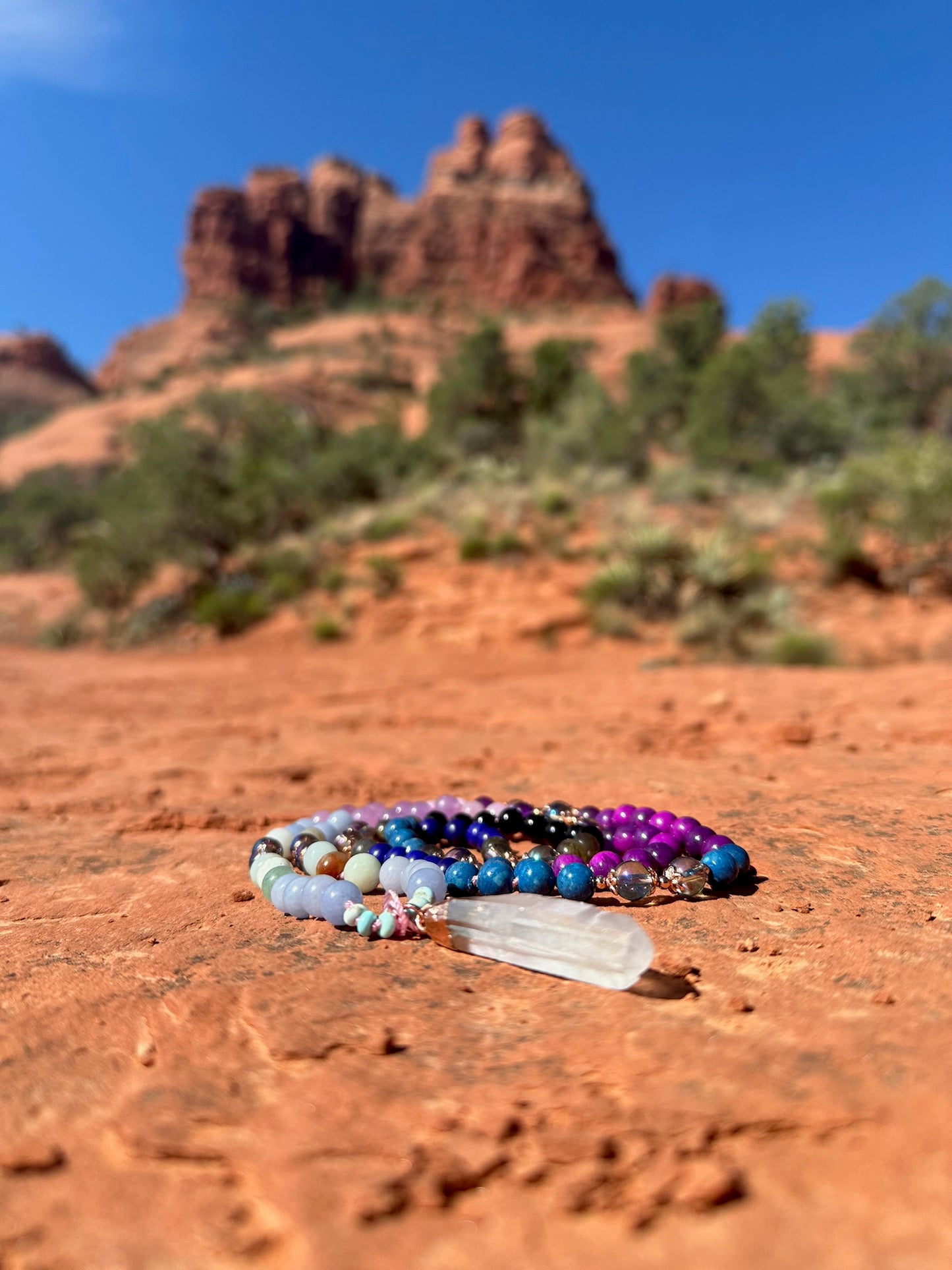 Goddess of Good Luck Mala Necklace with Selenite