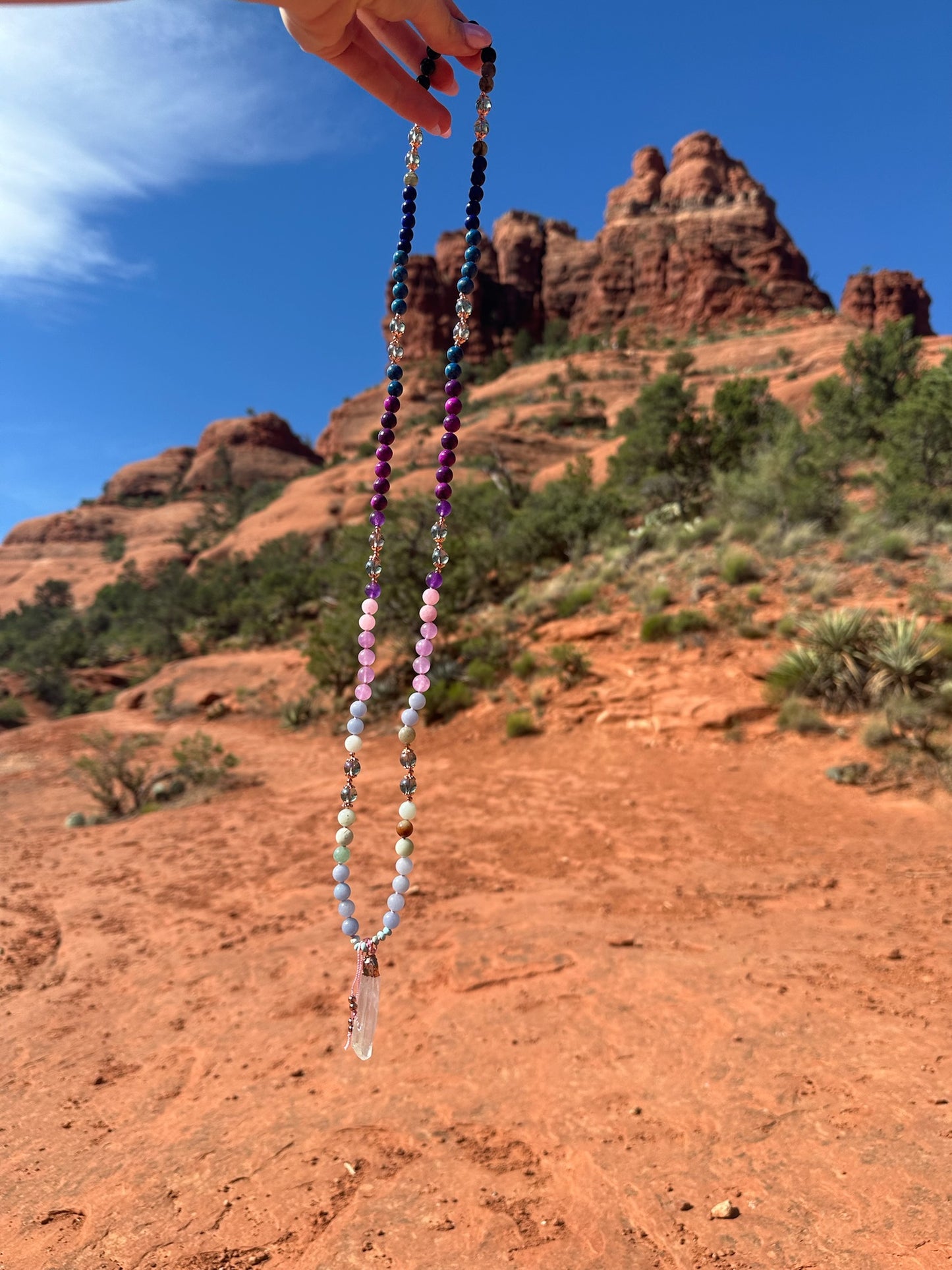 Goddess of Good Luck Mala Necklace with Selenite