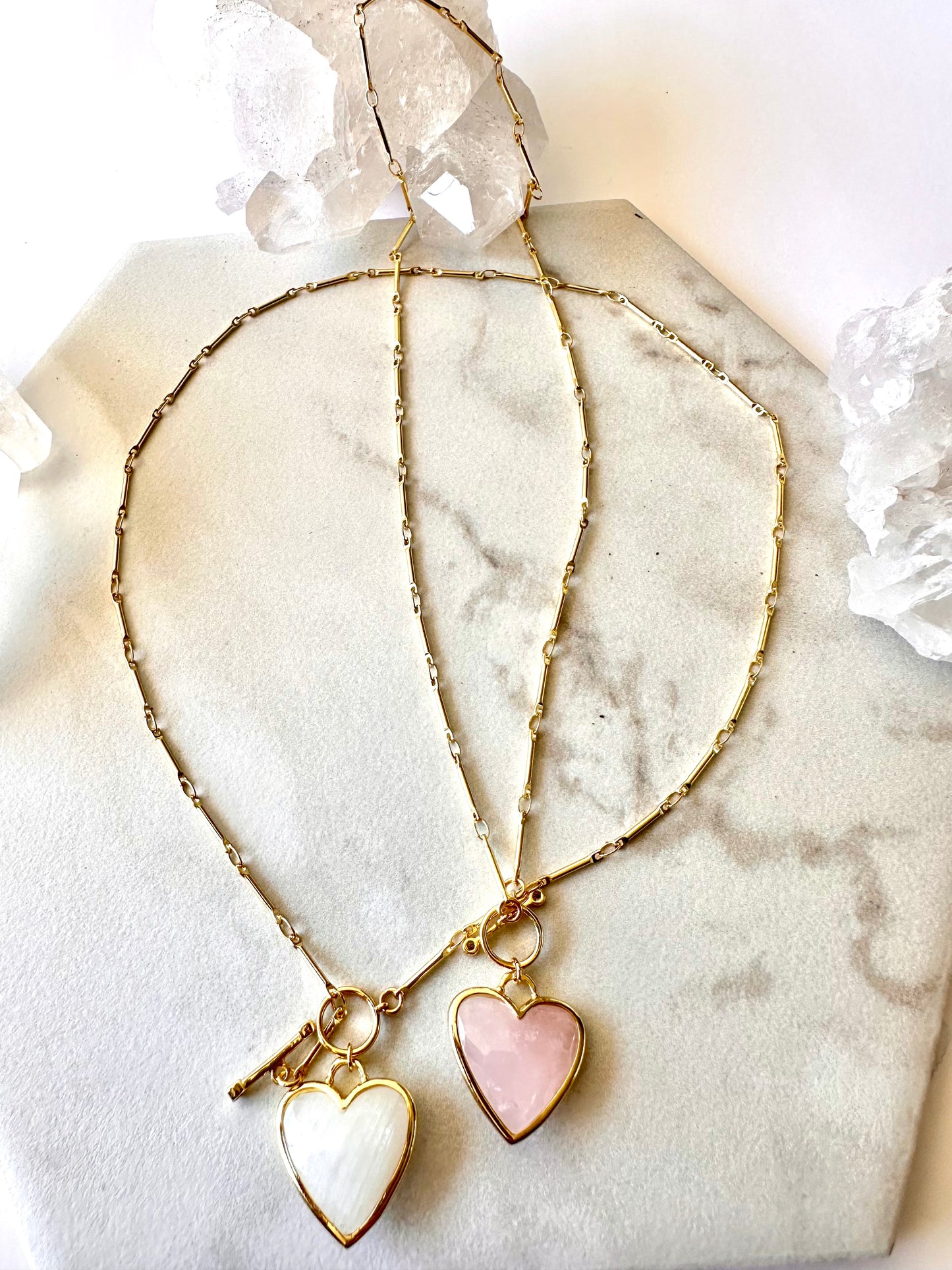 Sacred Heart Rose Quartz Necklace-- 22" length