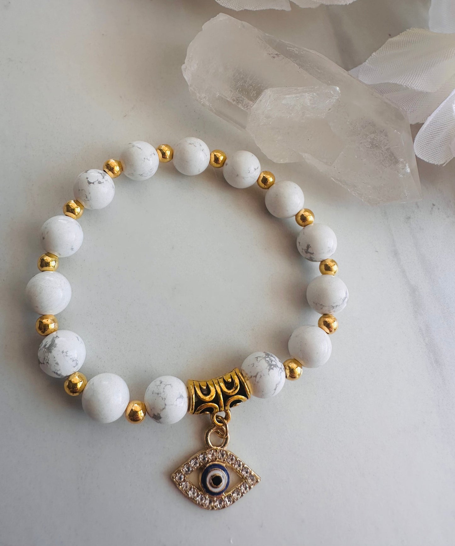 Evil Eye White Howlite Protection Bracelet (19cm)