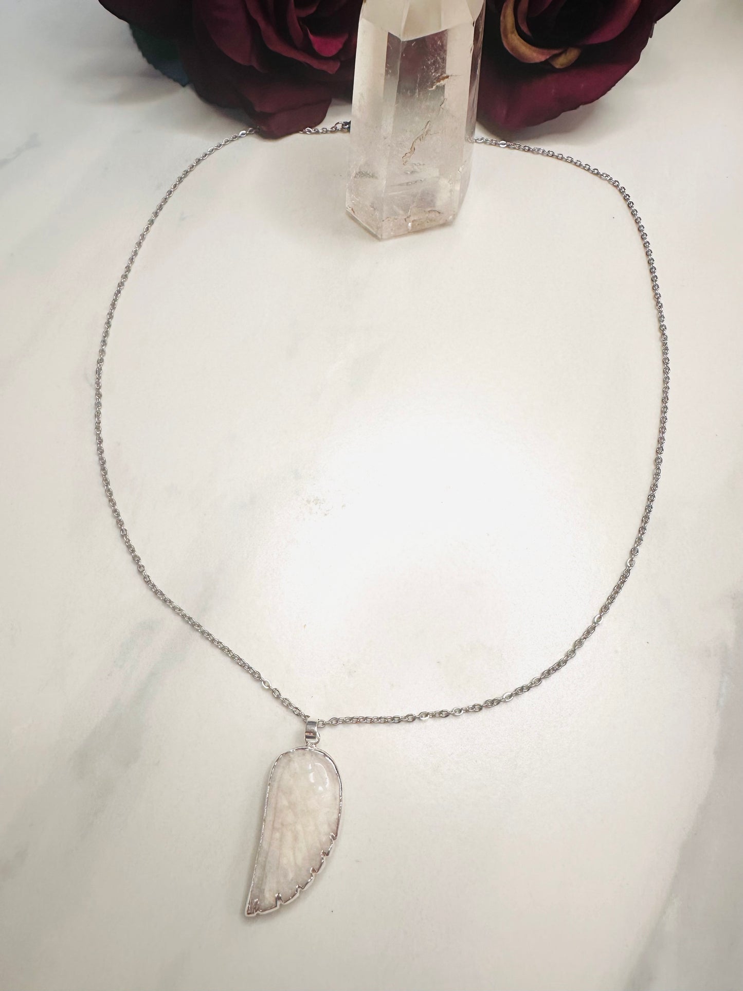 Moonstone Celestine Wing Necklace (Silver)