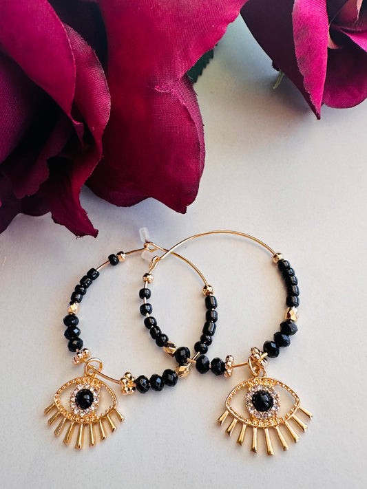 Boho Chic Evil Eye Hoop Earrings