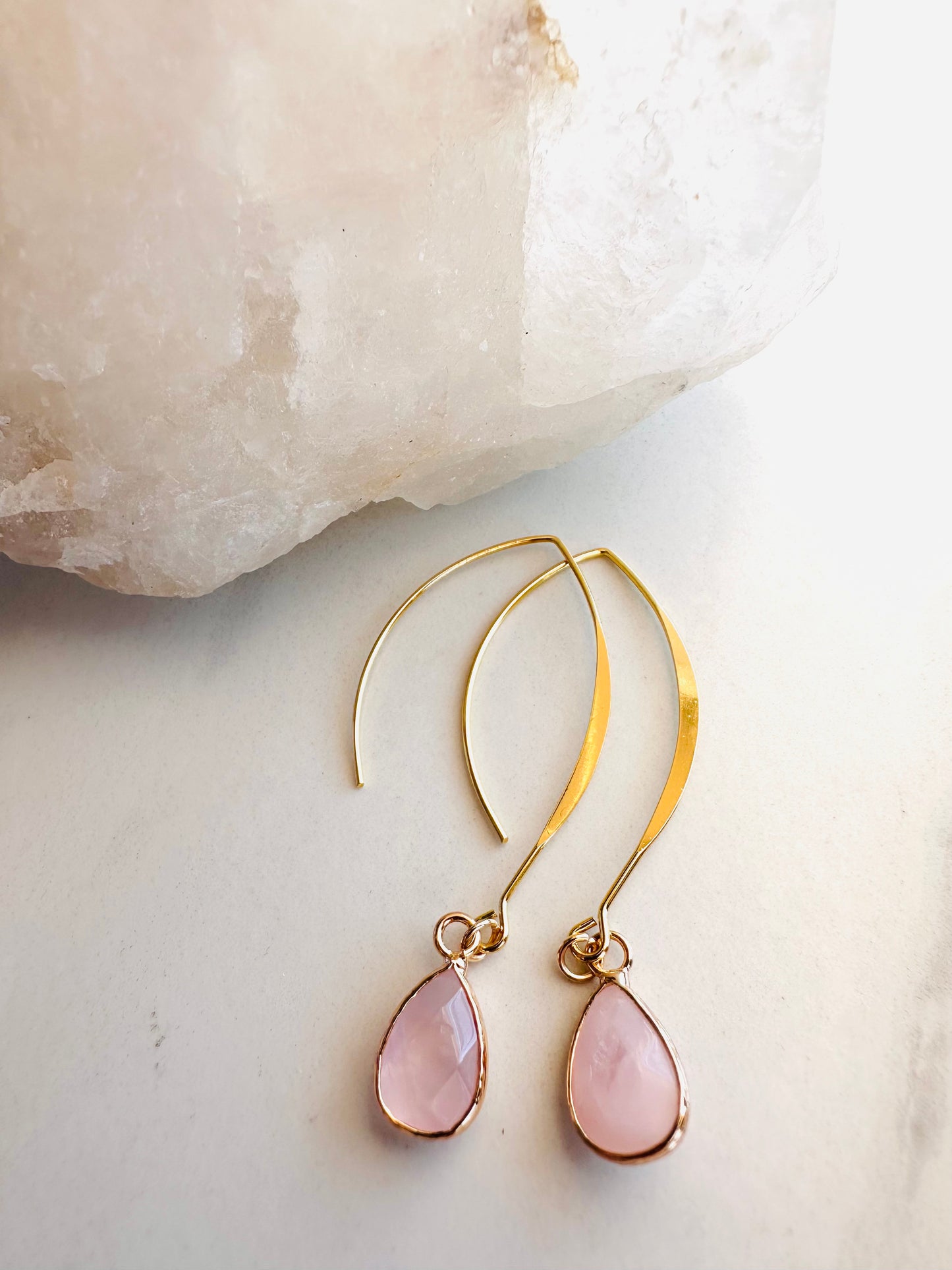 Love Vibes Rose Quartz Dangle Drop Earrings