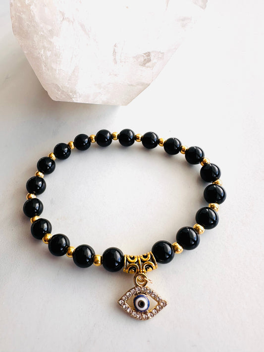 Evil Eye Good Fortune Black Onyx Protection Bracelet (21cm)