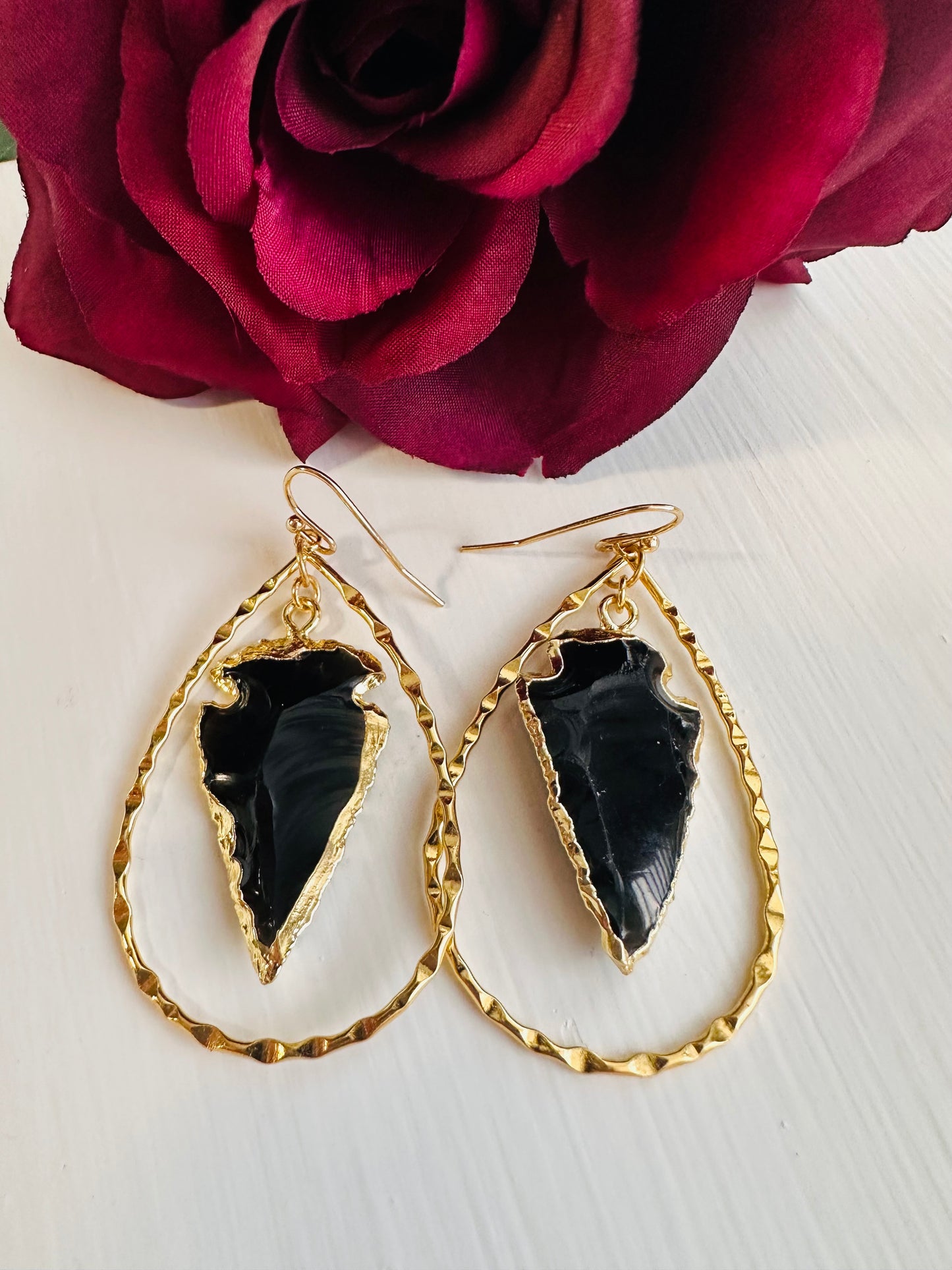 Protection Arrowhead Obsidian Earrings